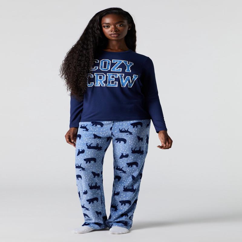 Ensemble-pyjama 2 pices pour la famille  imprim Cozy Crrew pour femmes