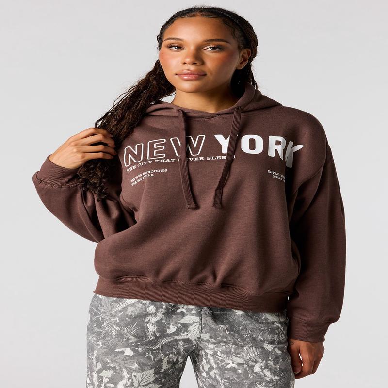 Haut carr  capuchon en molleton avec imprim NY HD