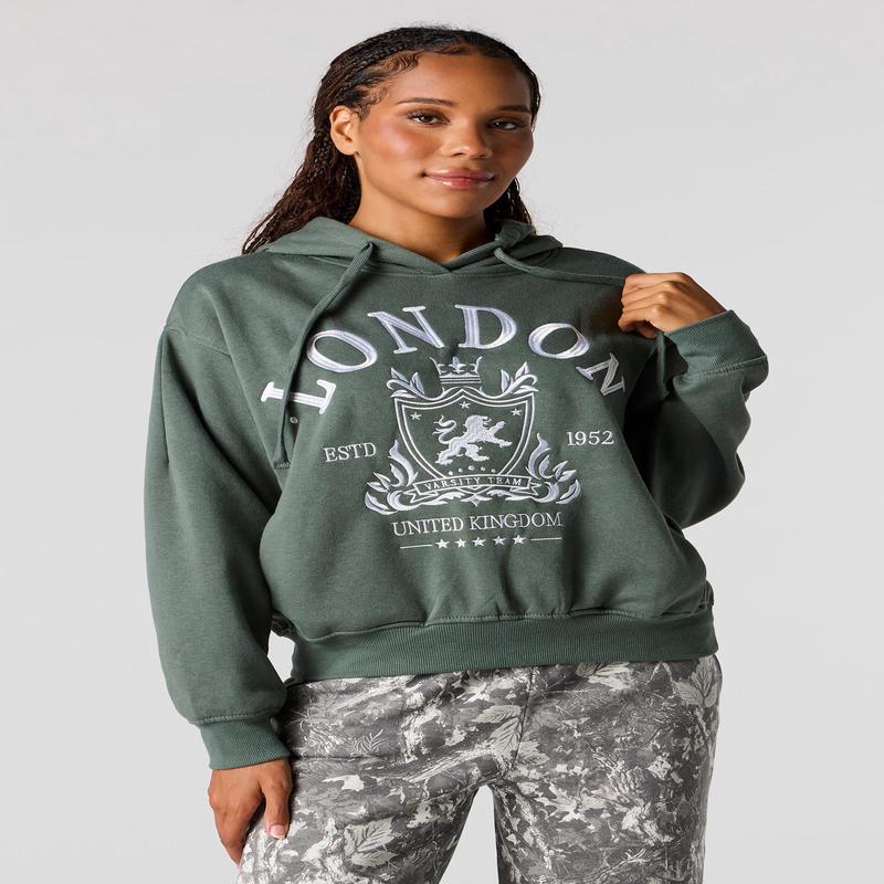 London Embroidered Fleece Boxy Hoodie