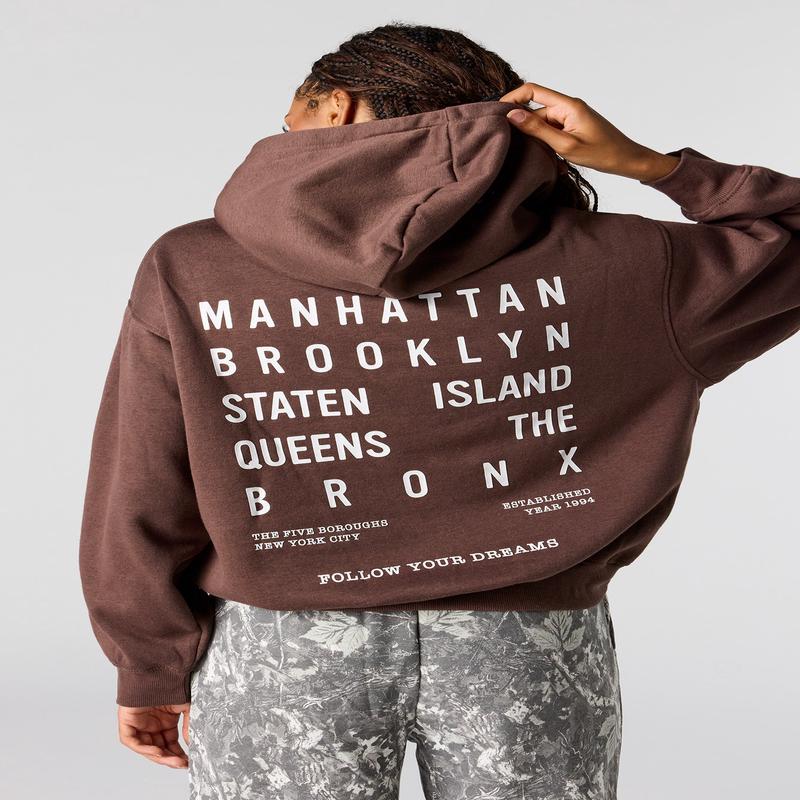 NY HD Print Fleece Boxy Hoodie