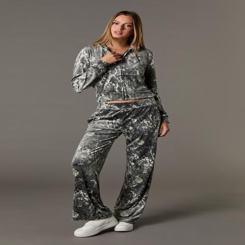 Playboy Rhinestone Velour Wide Leg Pant