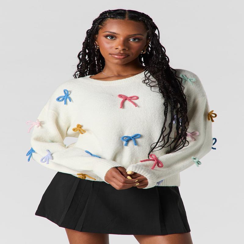 3D Bow Mossy Knit Sweater