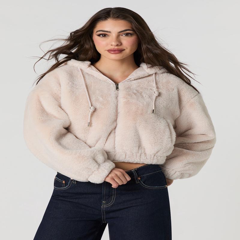 Blouson d'aviateur avec capuchon en similifourure