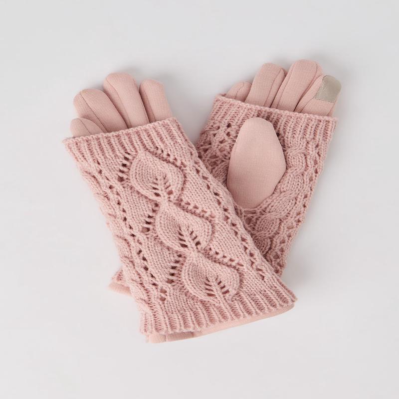 Cable Knit Overlay Touch Screen Gloves