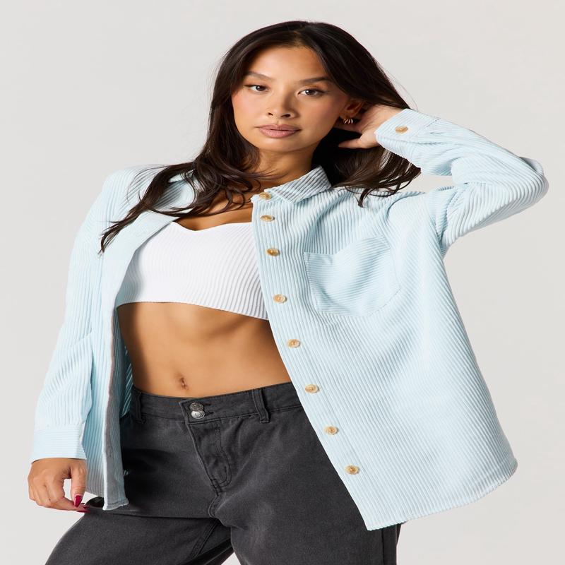 Corduroy Button-Up Collared Top