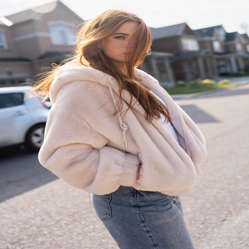 Faux Fur Hooded Bomber Jacket