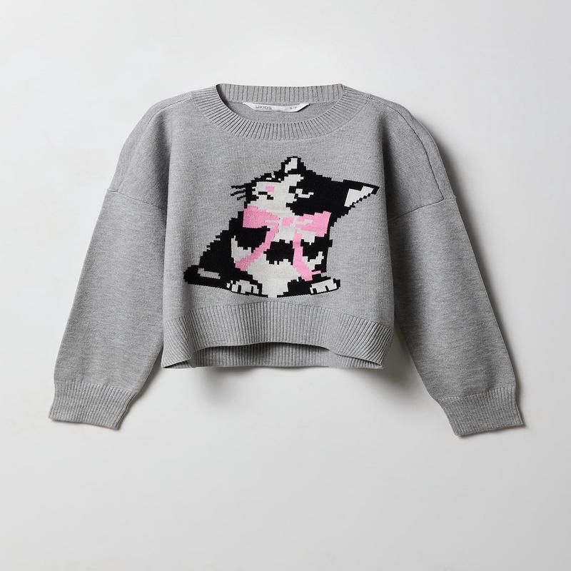 Girls Oversized Jacquard Knit Sweater