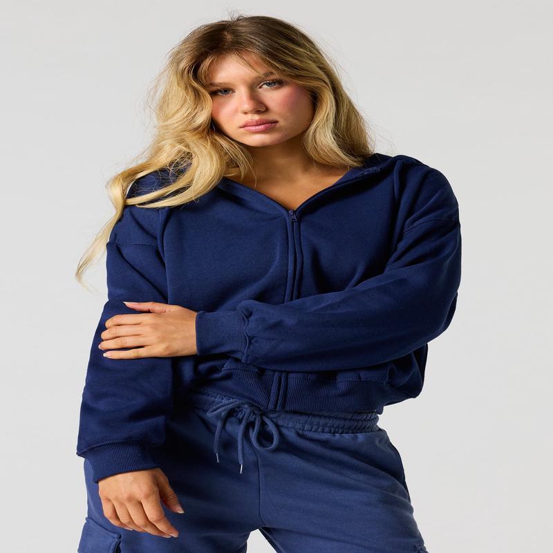 Haut carr  capuchon en molleton avec fermeture  glissire