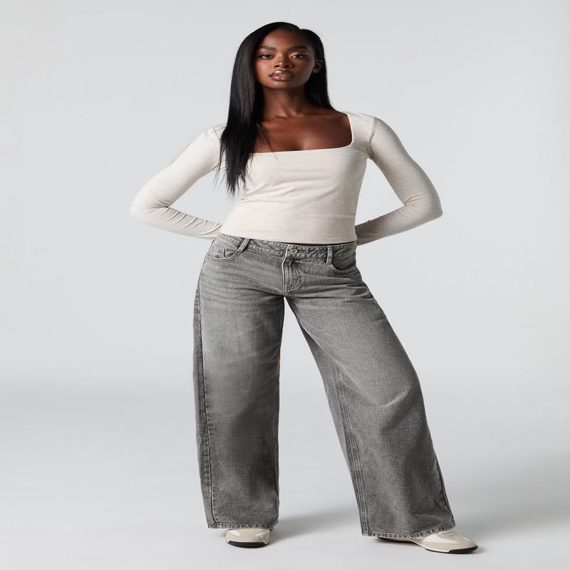 Low Rise Baggy Washed Grey Jean