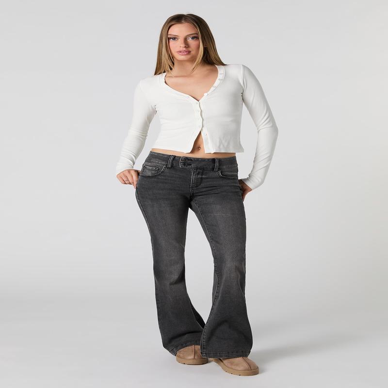 Low Rise Flare Washed Black Jean