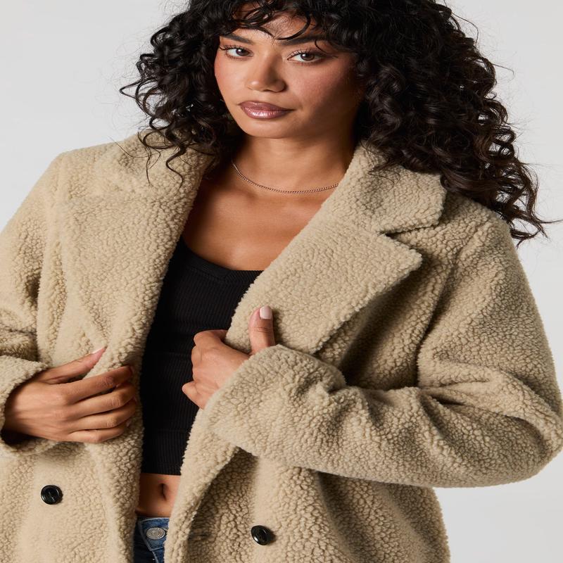 Manteau midi boutonn en Sherpa