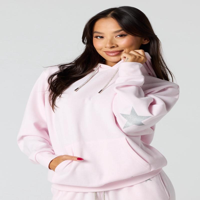 Oversized Star Graphic Fleece Hoodie