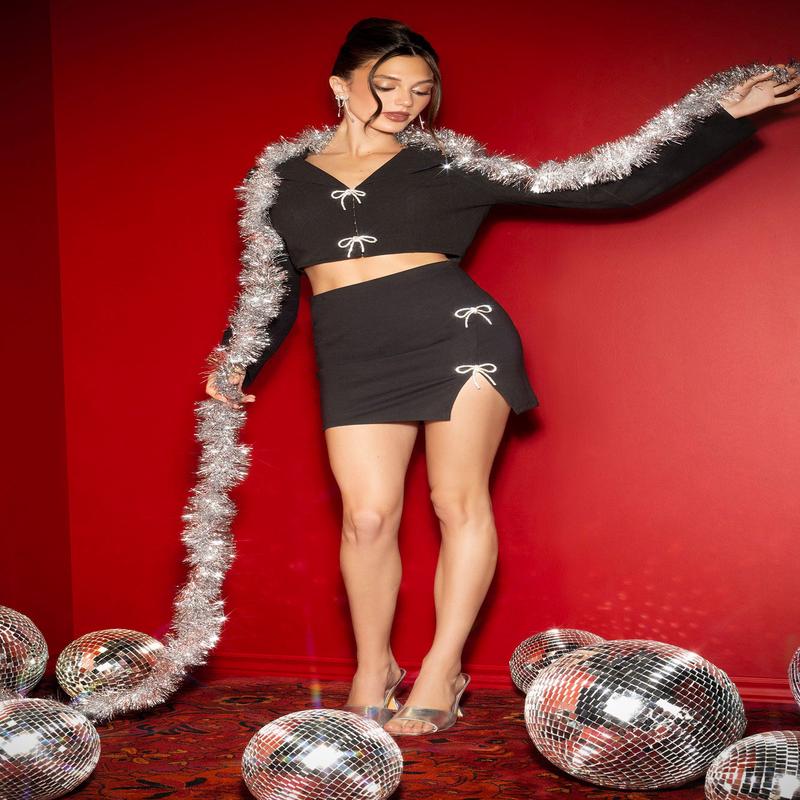 Rhinestone Bow Mini Skirt