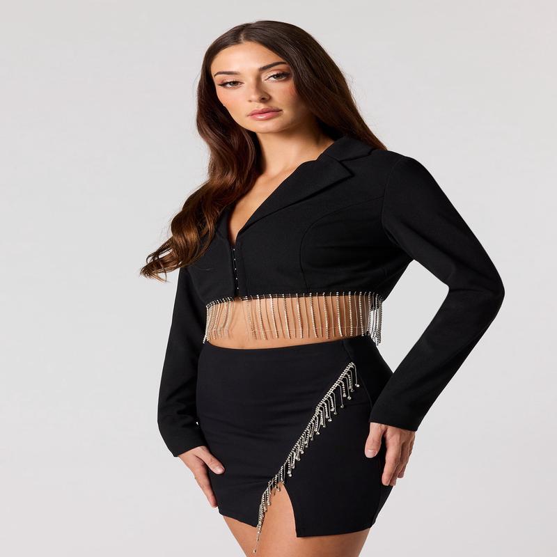 Rhinestone Fringe Cropped Blazer