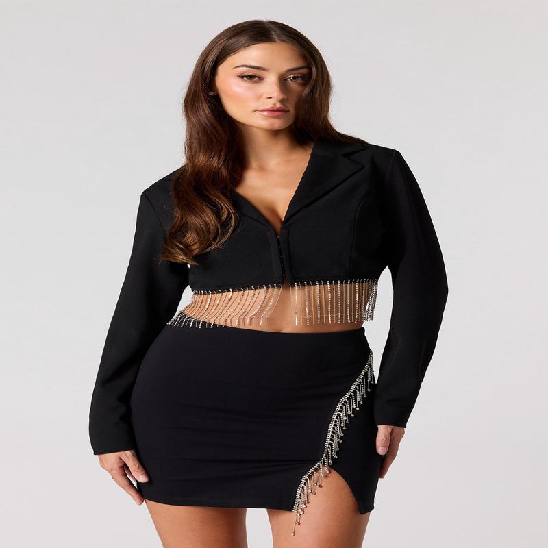 Rhinestone Fringe Mini Skirt