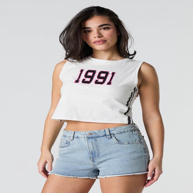 1991 Twill Embroidered  Cropped Tank