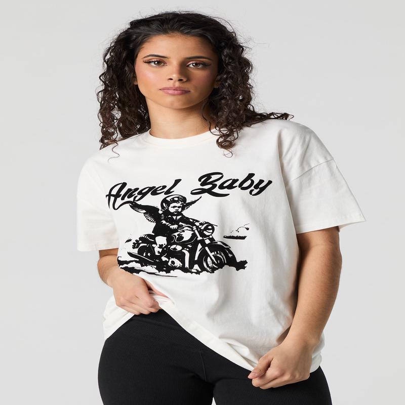 Angel Baby Flock Print Oversized T-Shirt