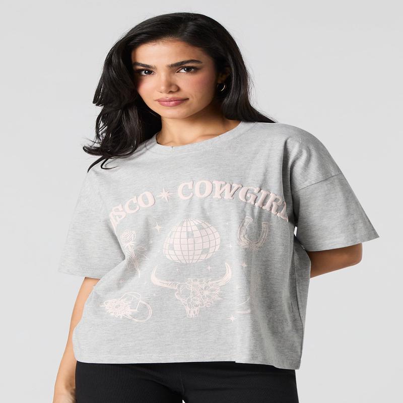 Disco Cowgirl Puff Print T-Shirt