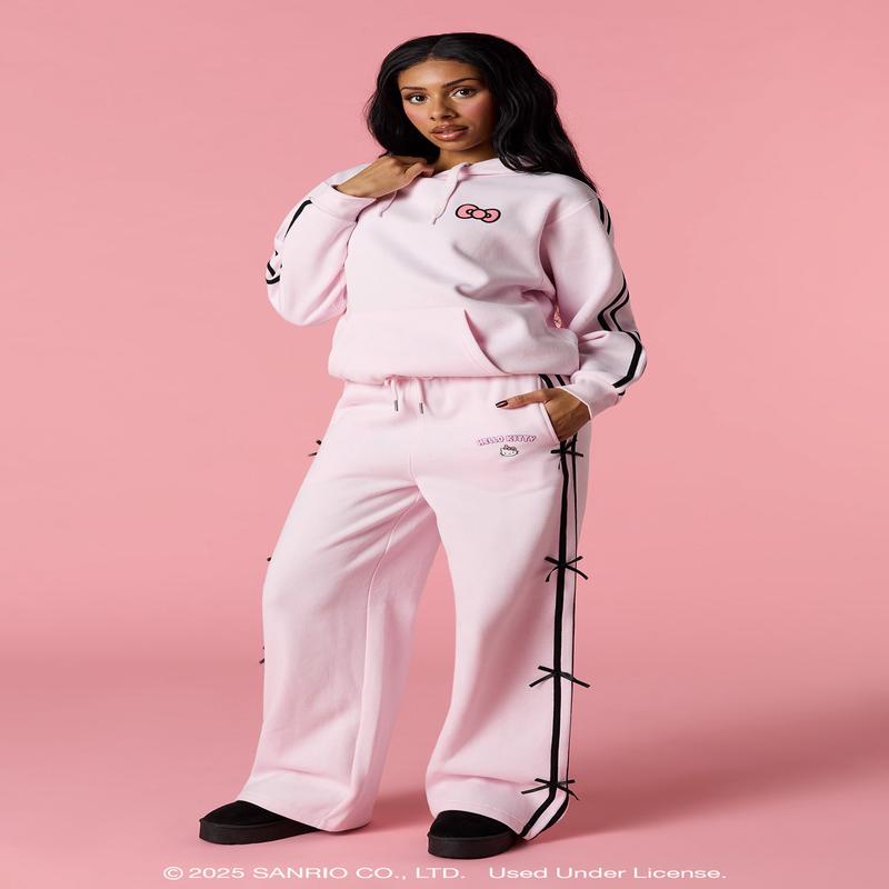 Hello Kitty Puff Print 3D Bow Wide Leg Sweatpant