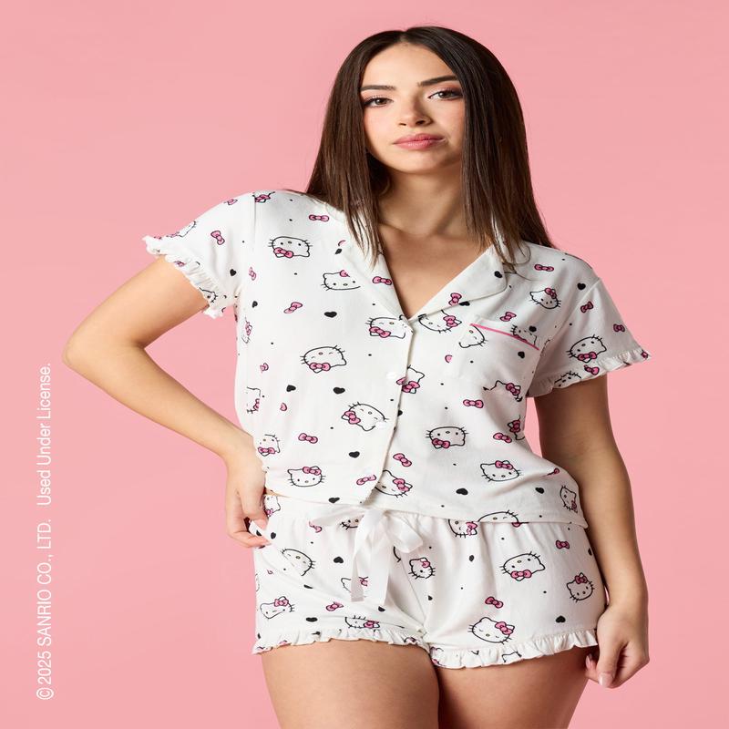Hello Kitty Ruffle Button-Up Top & Short Pajama Set