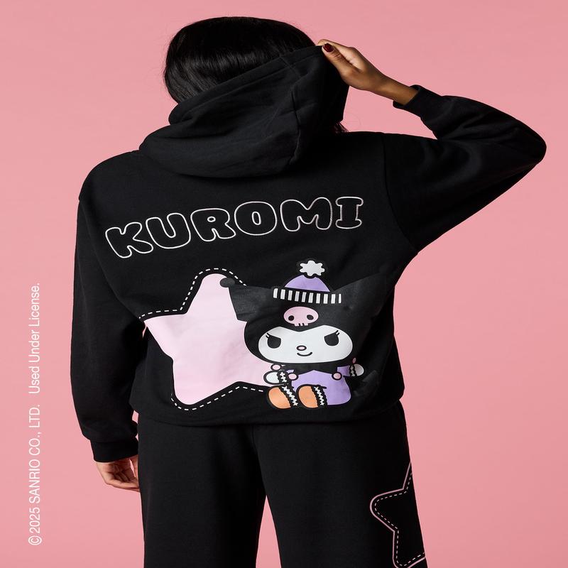 Kuromi Puff Print Embroidered Hoodie