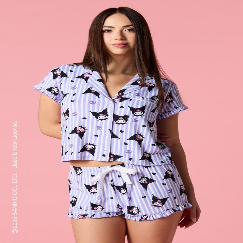 Kuromi Ruffle Button-Up Top & Short Pajama Set