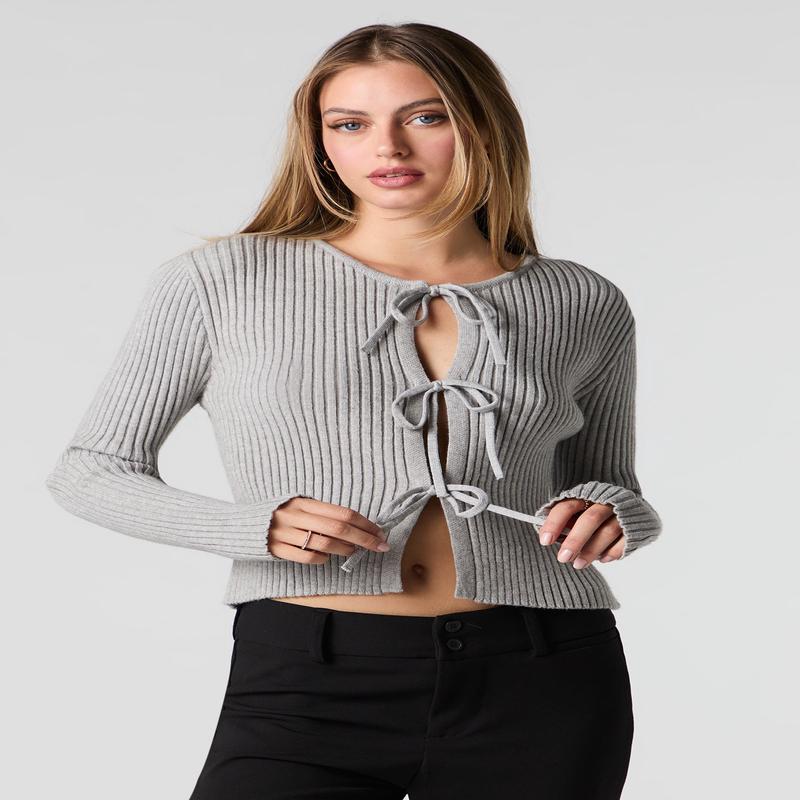 Ribbed Fly-Away Knit Cardigan