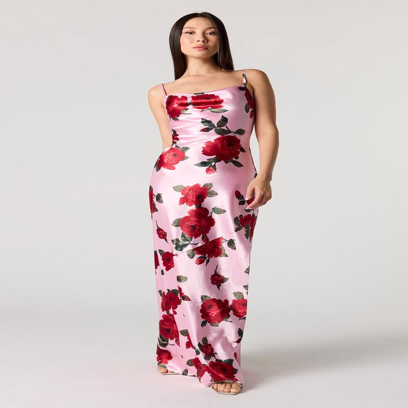 Satin Cowl Neck Maxi Dress