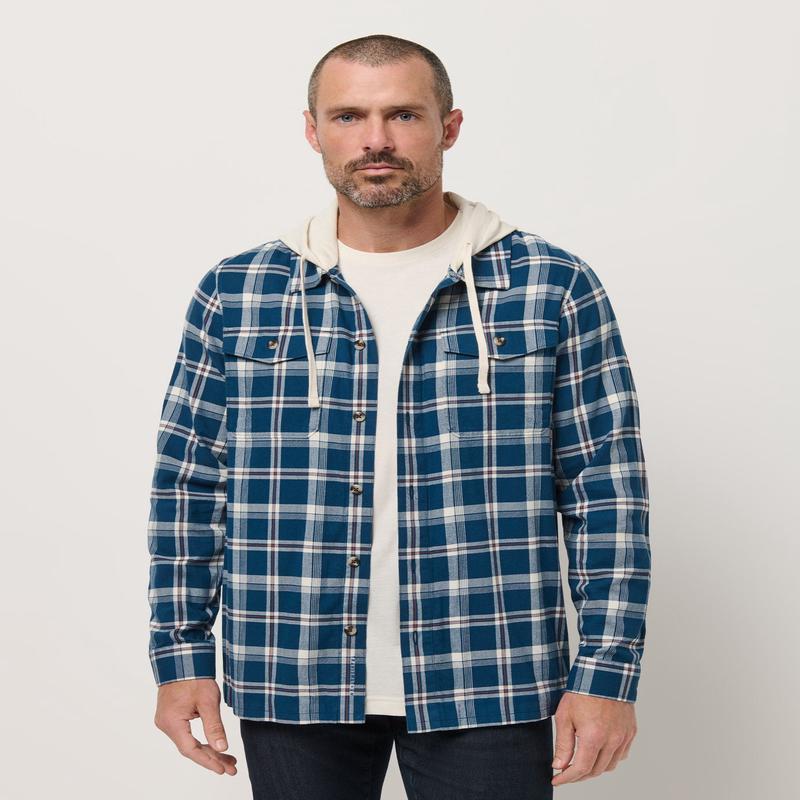 Cloud Flannel Hooded Button-Up