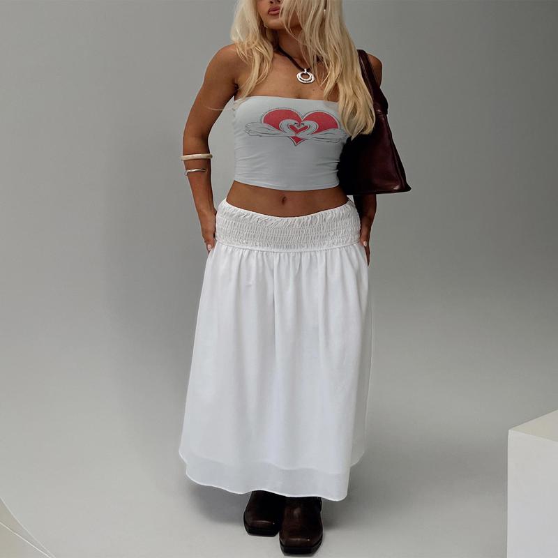 Small Towns Shirred Midi Skirt White