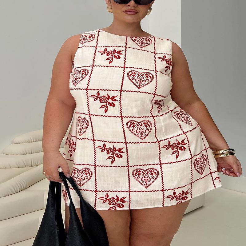 Alfalfa Shift Mini Dress Red Floral Check Curve