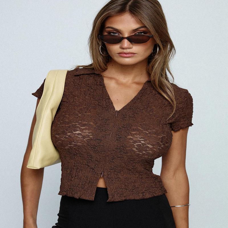 Best Shot Collared Top Brown