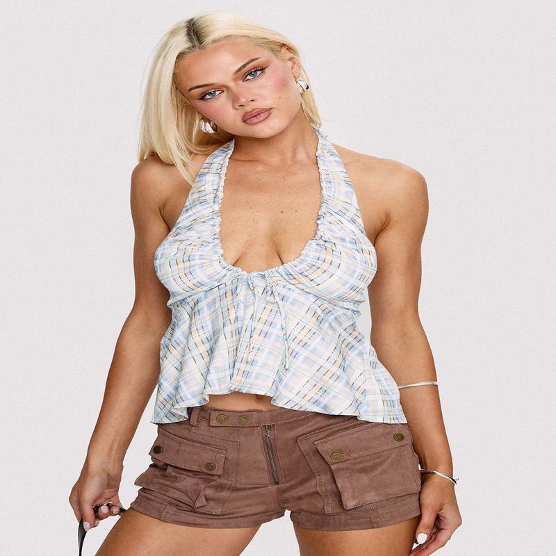 Gadot Halter Top Blue Check
