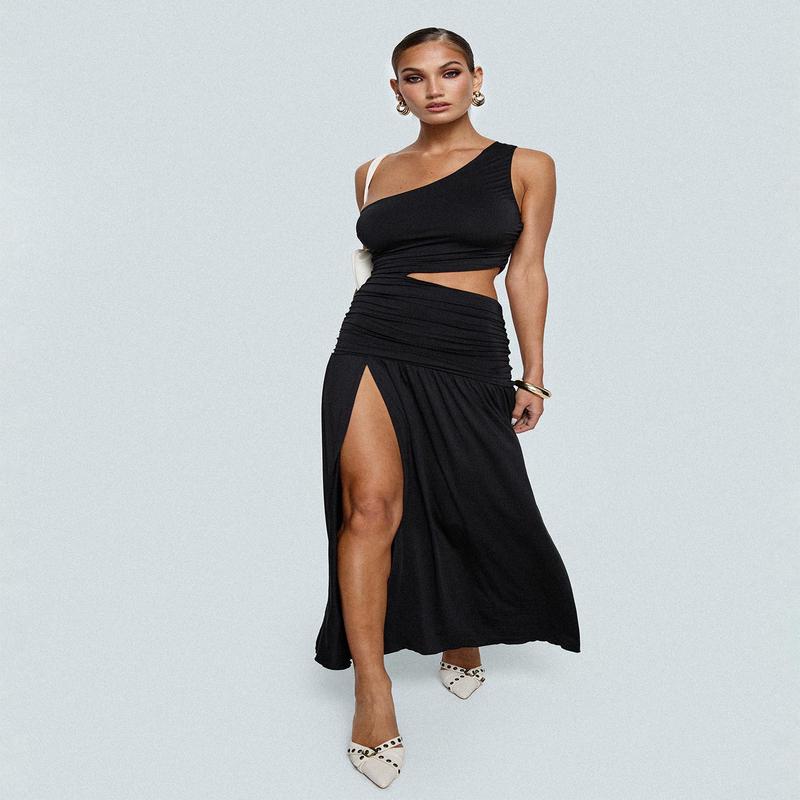 Magnetize Ruched Maxi Dress Black