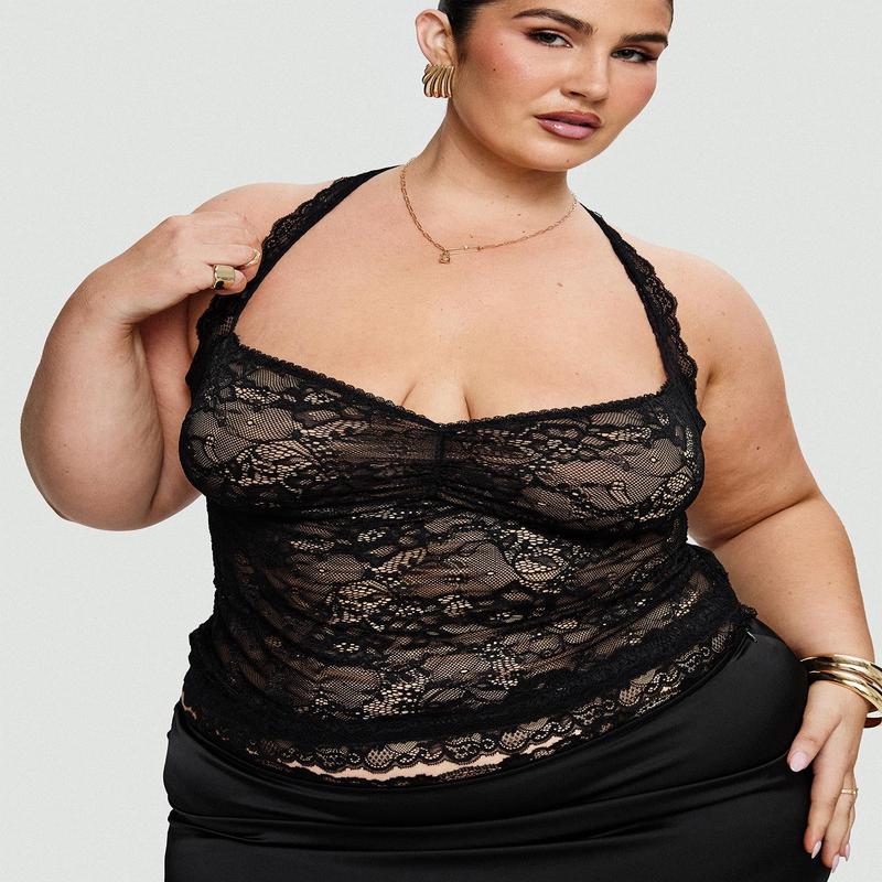 Fantasize Lace Halter Top Black Curve