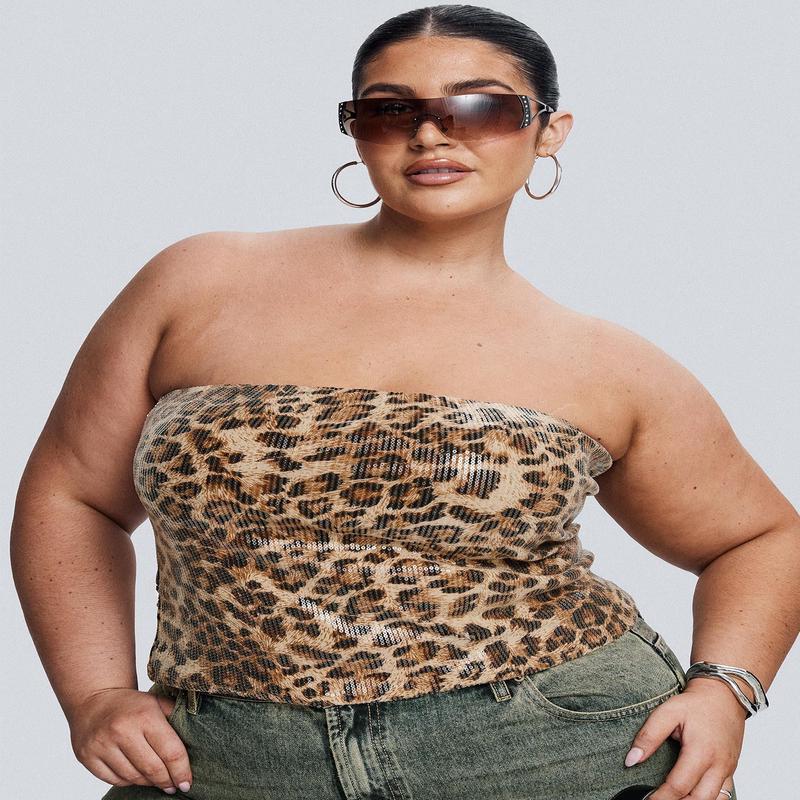 Learn To Fly Strapless Sequin Top Leopard Curve