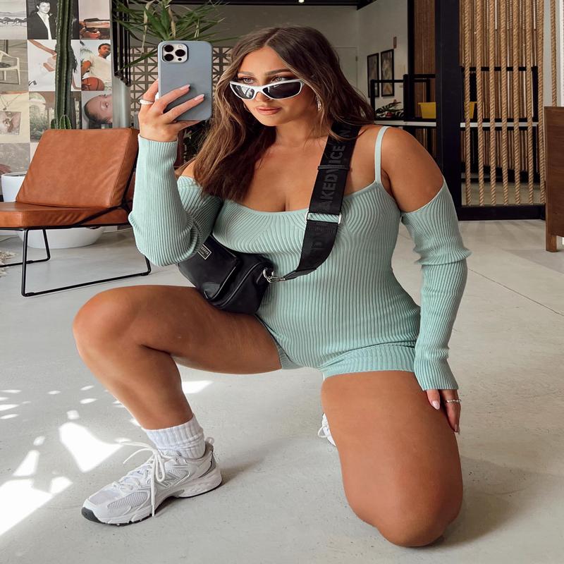 Noelene Bolero Knit Romper Blue