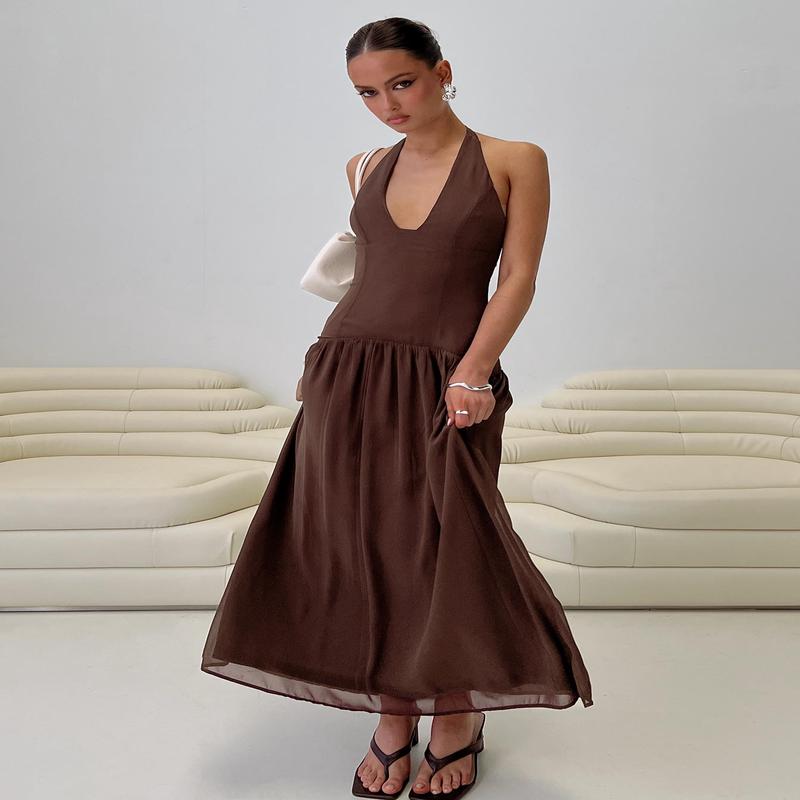 Chestnut Drop Waist Maxi Dress Brown