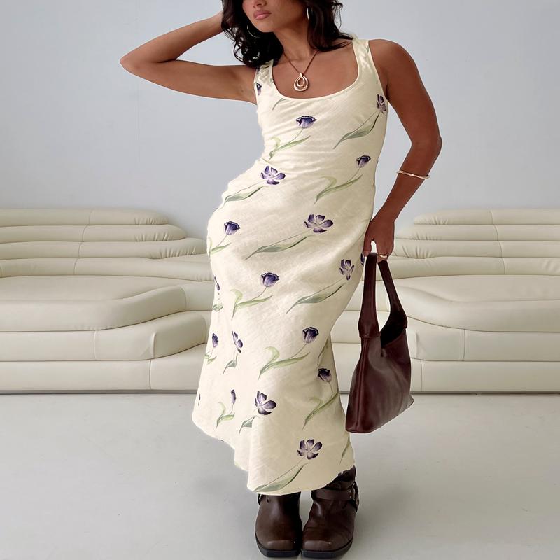 Jessabelle Linen Blend Midi Dress Cream Floral