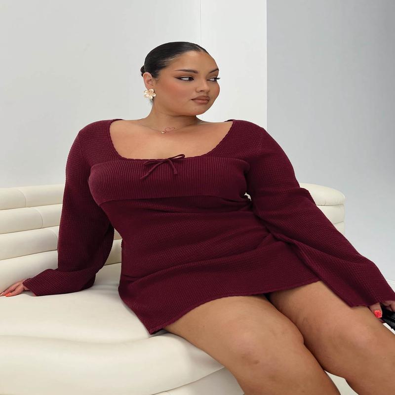 Sandyra Knit Mini Dress Maroon Curve