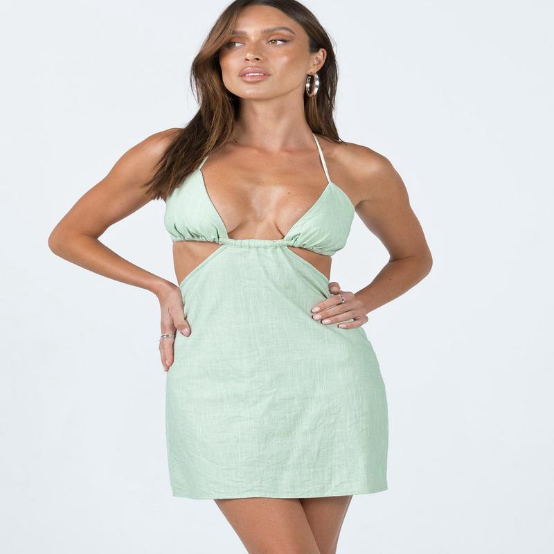 Edena Halter Mini Dress Green