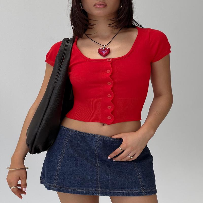 Pretty Sweet Button Up Top Red