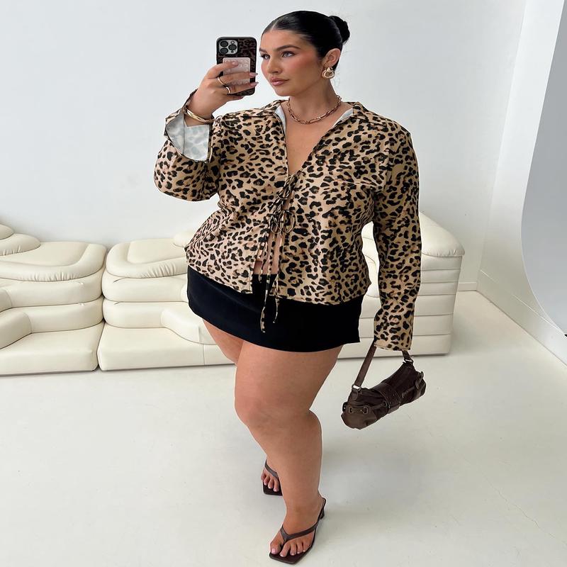 Toriah Long Sleeve Tie Up Top Leopard Curve