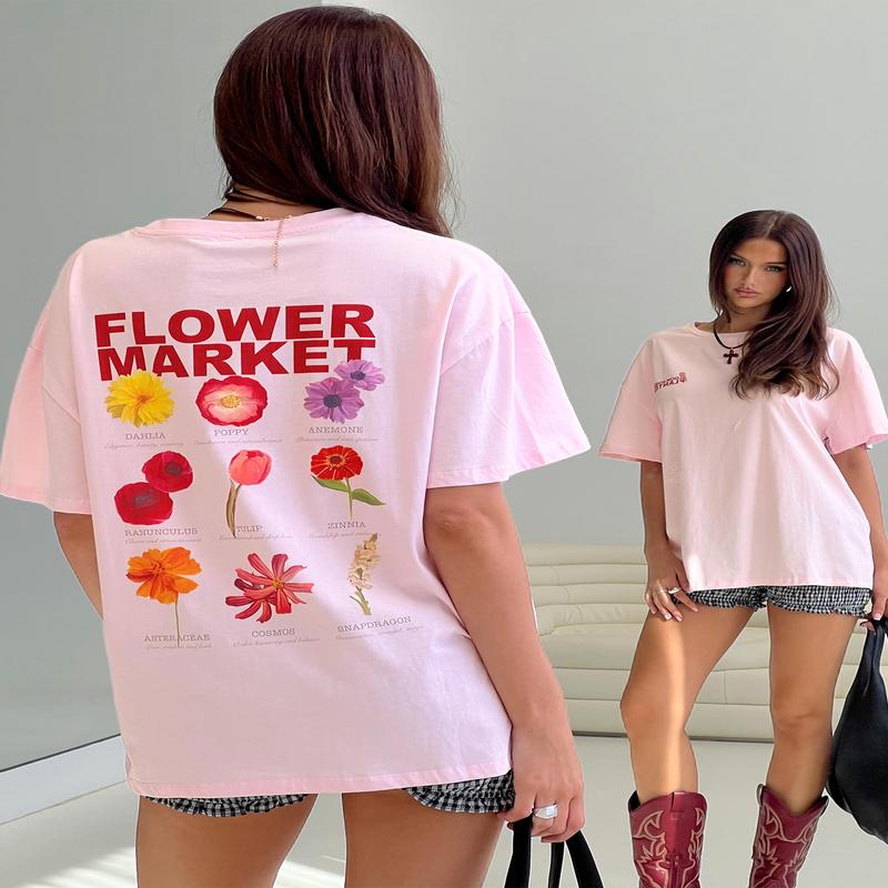 Flower Chart Oversized Tee Pink