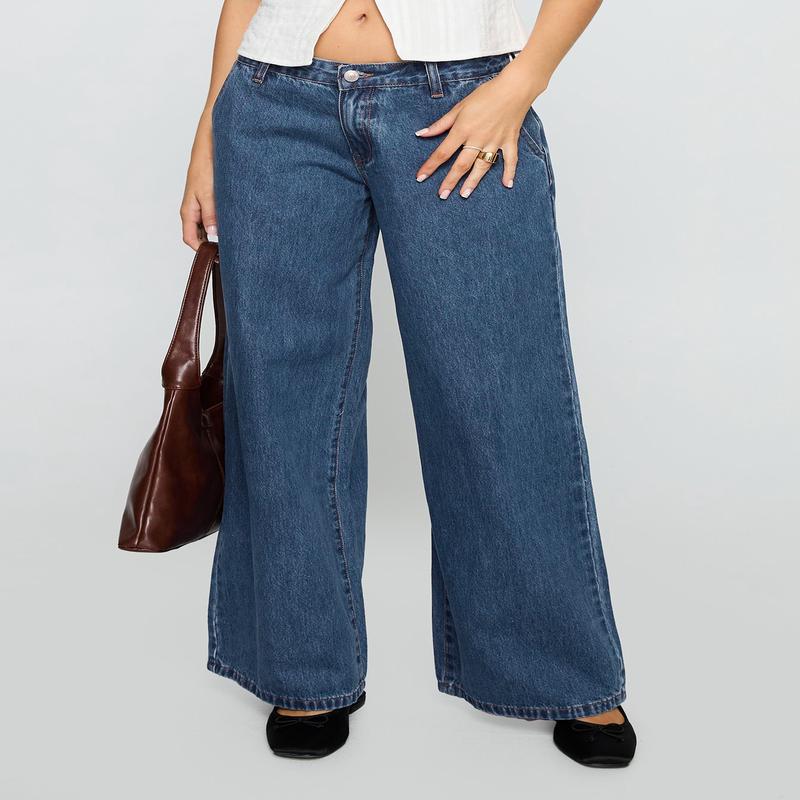 Hyde Low Rise Wide Leg Jeans Mid Blue