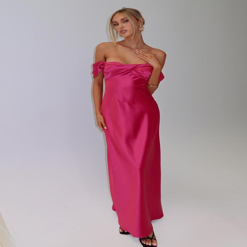 Live For You Off The Shoulder Maxi Dress Hot Pink
