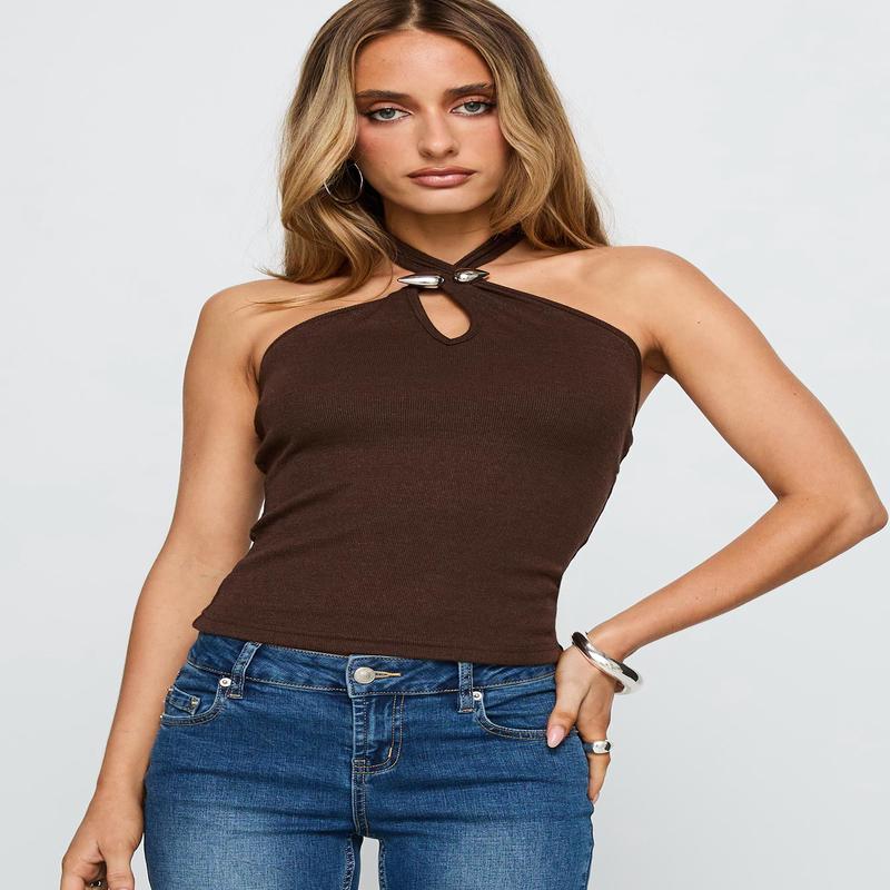 Evandar Hardware Detail Halter Top Brown
