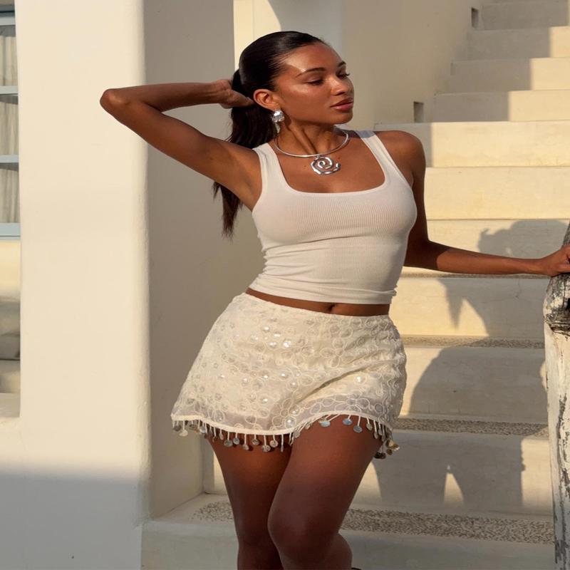 We Made It Sequin Skort Cream