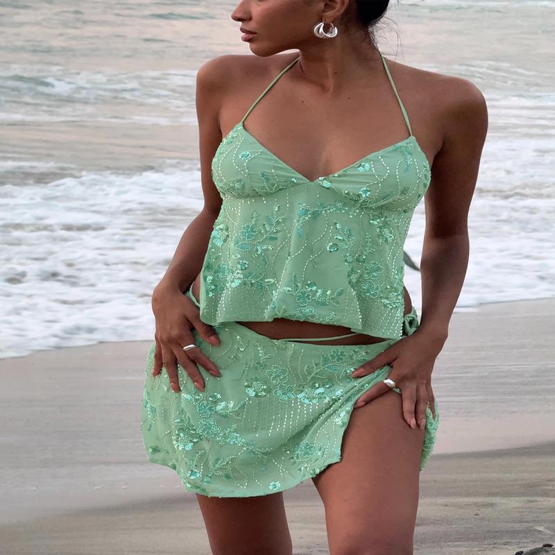 What A Coincidence Beaded Mini Skirt Teal