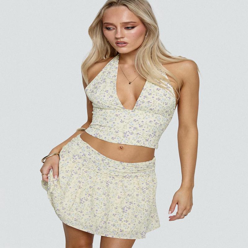Away We Go Halter Set Yellow Floral